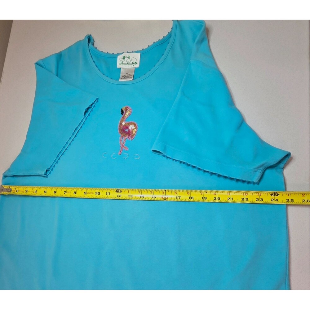 Vintage QUACKER FACTORY Sky Blue Sequin Beaded Flamingo T-Shirt Maxi Dress 2X - Picture 11 of 12